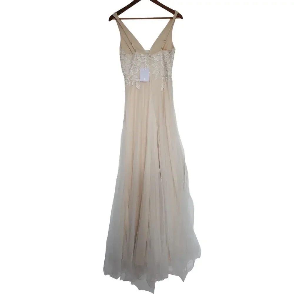 Lulus White/Beige Embroidered Tulle Maxi Dress